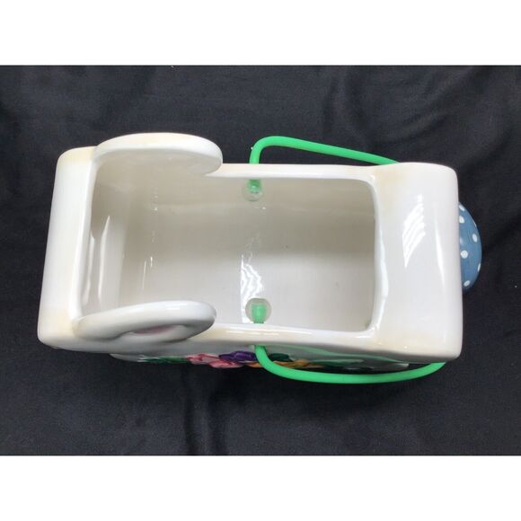 Palm Tree Co. Easter Bunny Rabbit Floral Basket Planter Ceramic Spring Kitchy - Picture 6 of 7